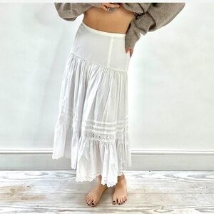 Y2K 90s Polo Jean Co. Ralph Lauren White Eyelet Full Circle Tiered Cotton Skirt